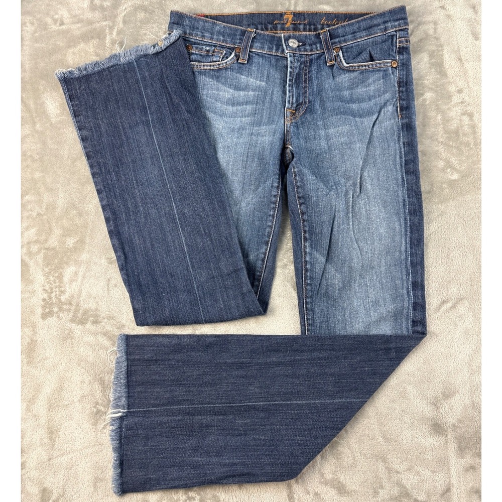 7 For All Mankind Bootcut Jeans Blue Low Rise Raw Hem Size 27 USA Made